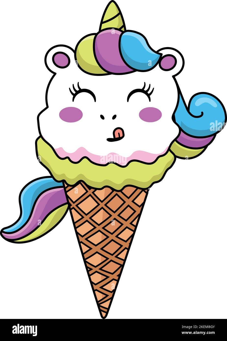 Ein süßes Einhorn-Eis in einem Zapfen isoliert auf weißem Hintergrund Stock Vektor