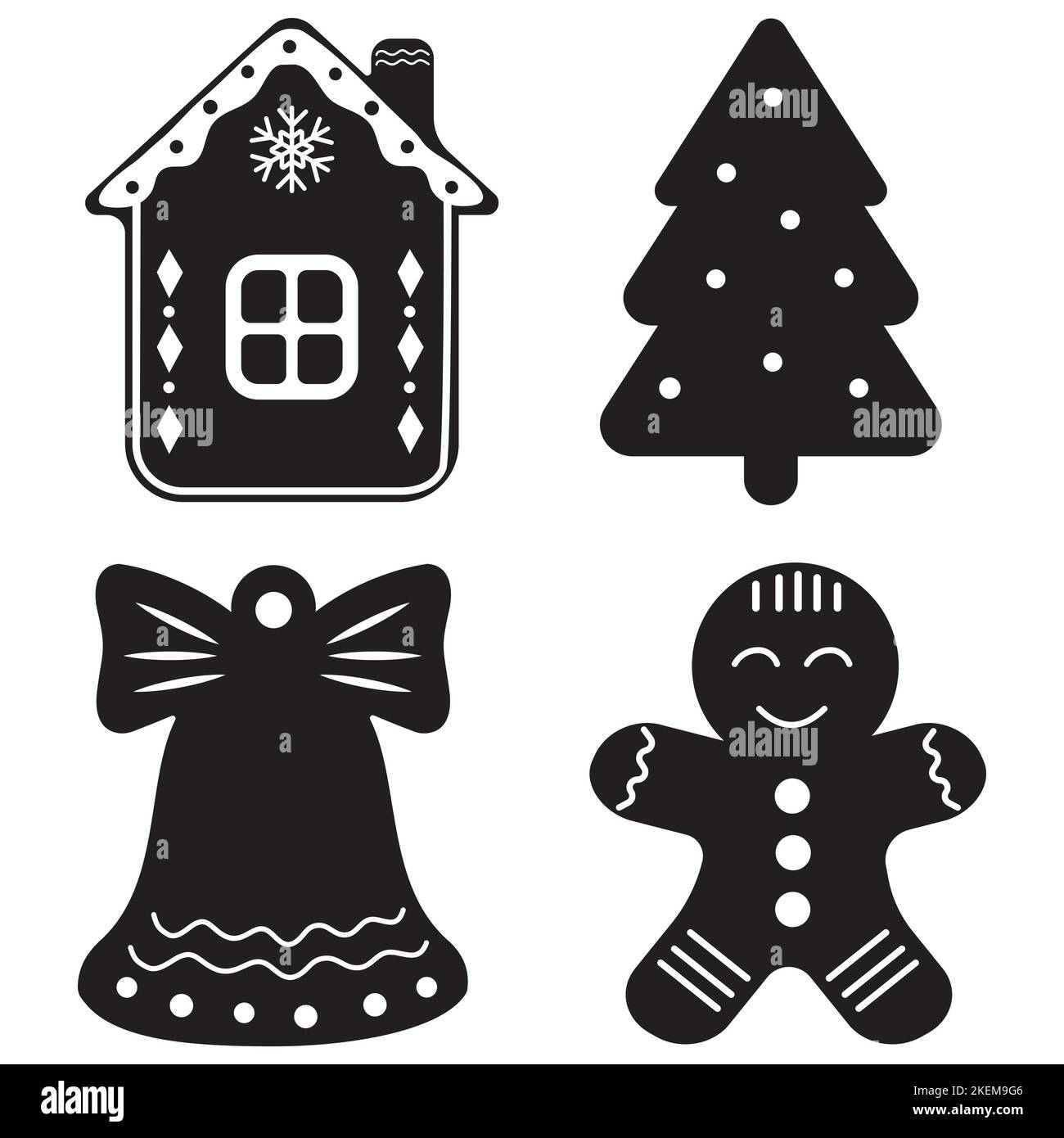 Weihnachtsplätzchen-Symbole. Kekse und Weihnachtsgebäck Desserts Backwaren Vektor-Set. Stock Vektor