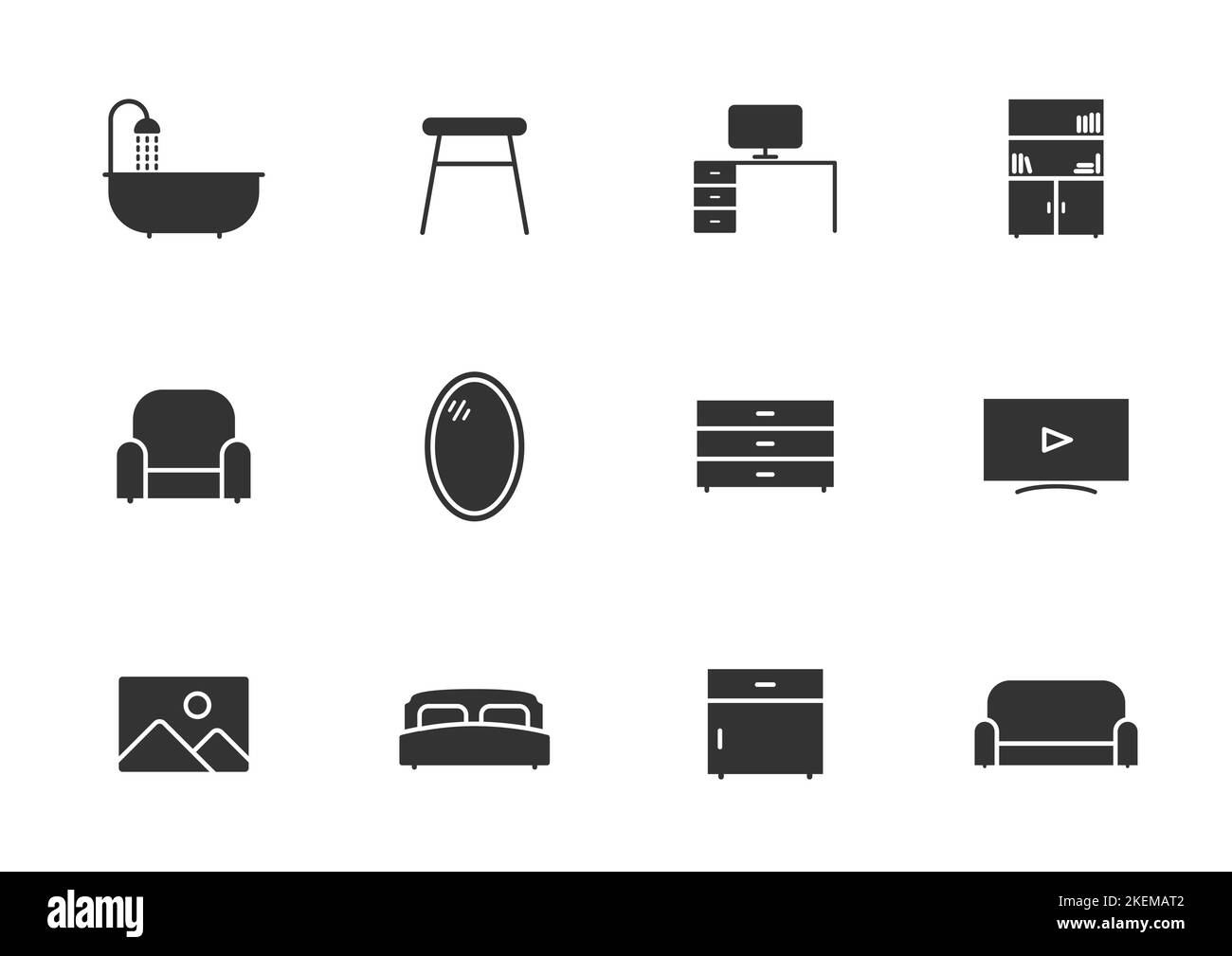 Möbel Glyphen Vektor-Symbole isoliert Stock Vektor