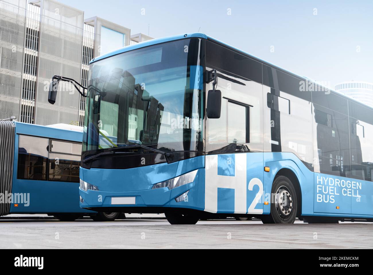 Ein Konzept für den Stadtbus mit Wasserstoffbrennstoffzellen. Sauberer Transport Stockfoto