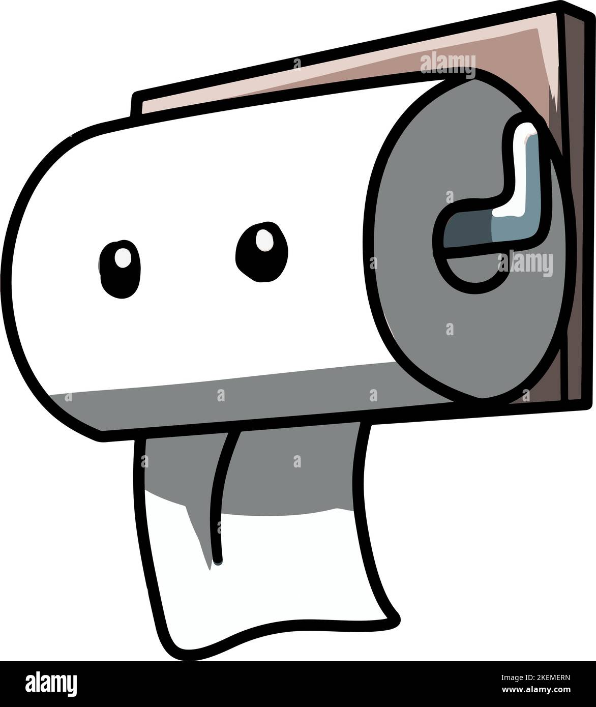Design eines Toilettenpapiers auf Toilettenpapierhalter mit süßen Augen auf weißem Hintergrund Stock Vektor