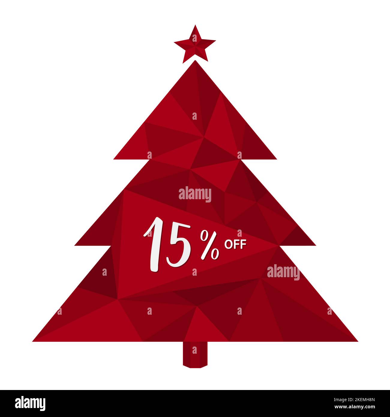 15 % RABATT. 35 % Rabatt. Trend Triangle 3D Roter Weihnachtsbaum. Handschriftliche kalligrafische Zahlen. Für Weihnachten, Neujahr, WINTERANGEBOT. Stock Vektor