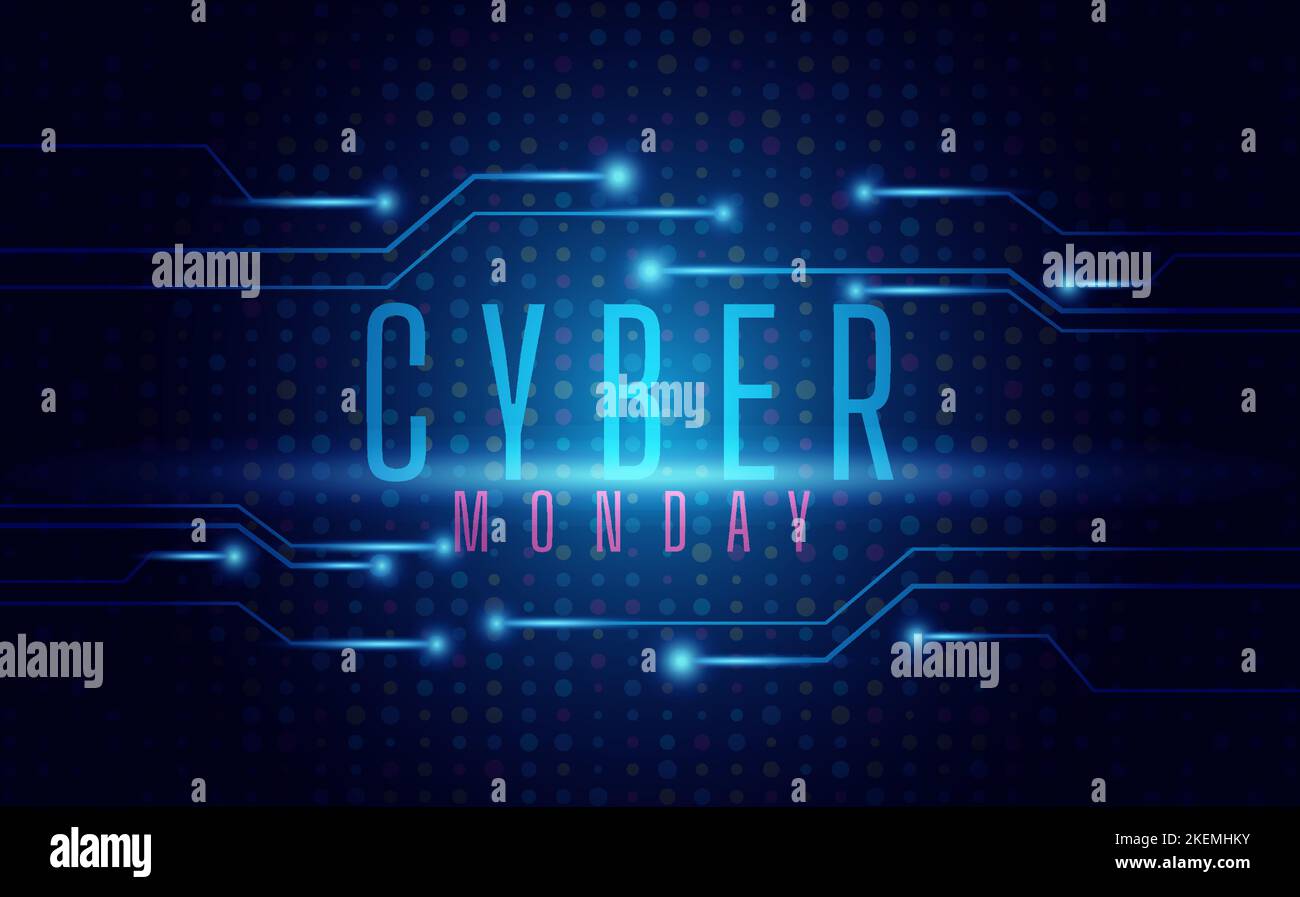 Banner für Cyber monday, mit Technologie Blue Circuit Board Hintergrund Illustration Stock Vektor