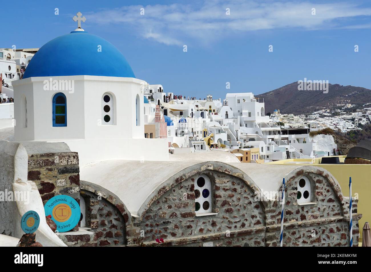 Orthodoxe Kirche Panagia Agion Panton, Oia oder Ia, (Pano Meria), Santorin, Griechenland, Europa Stockfoto