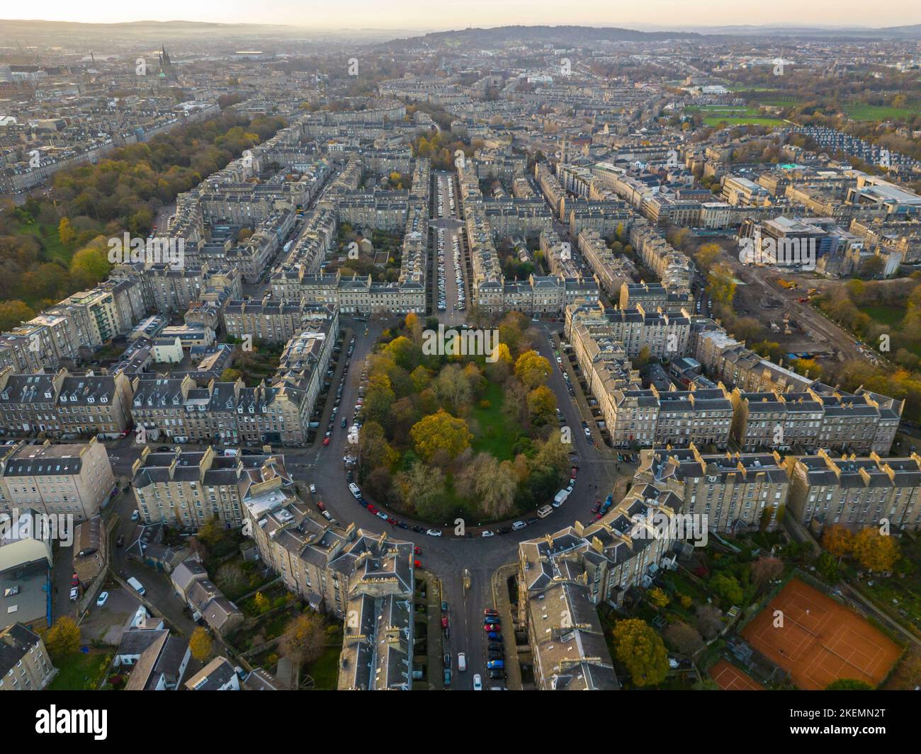 Luftaufnahme des Drummond Place in Edinburgh New Town, ein UNESCO-Weltkulturerbe, Schottland, Großbritannien Stockfoto