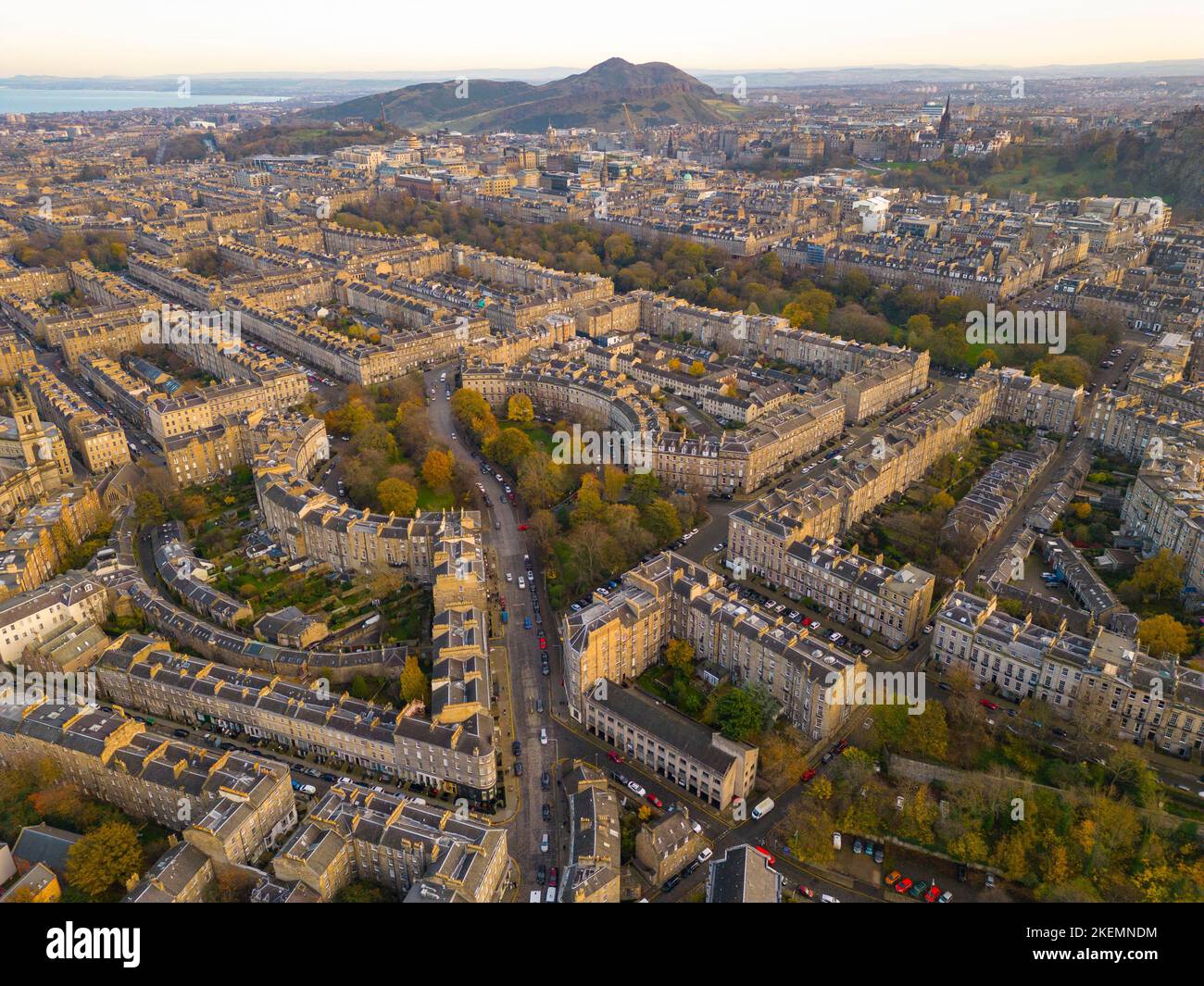 Luftaufnahme des Royal Circus in Edinburgh New Town ein UNESCO-Weltkulturerbe, Schottland, Großbritannien Stockfoto