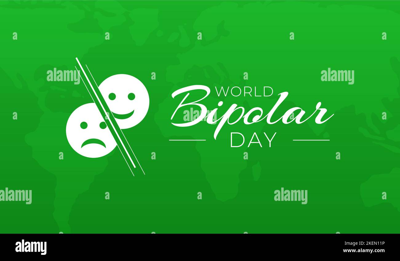 World Bipolar Day Hintergrund Illustration Banner mit traurig und glückliches Gesicht Stock Vektor