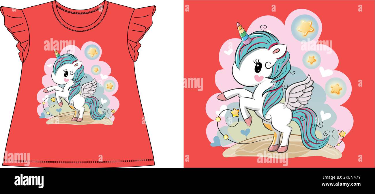 Jumping Einhorn-T-Shirt Grafikdesign Vektordarstellung digitale Datei Stock Vektor