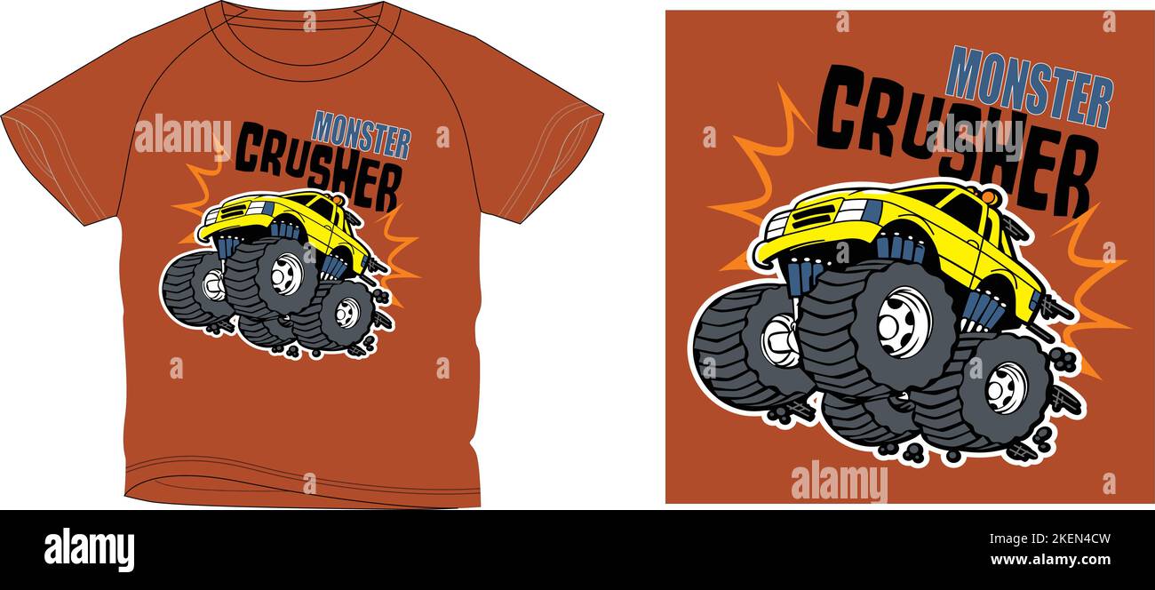 Monster Crusher T-Shirt Grafikdesign Vektor Illustration digitale Datei Stock Vektor