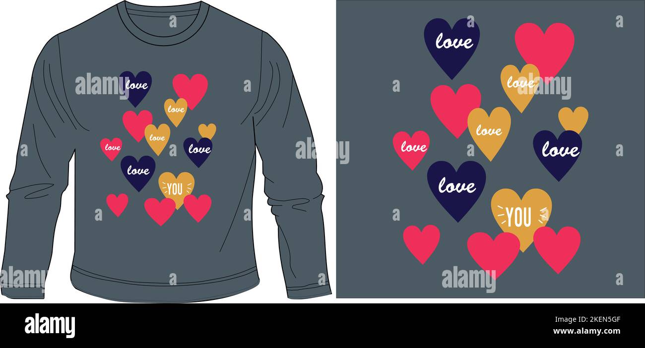 Love Heart You T-Shirt Grafikdesign Vektordarstellung digitale Datei Siebdruck, Kinderbekleidung, Kindermode, Vektorkunst, Grafik-T-Shirts, Grafik-T-Shirts Stock Vektor