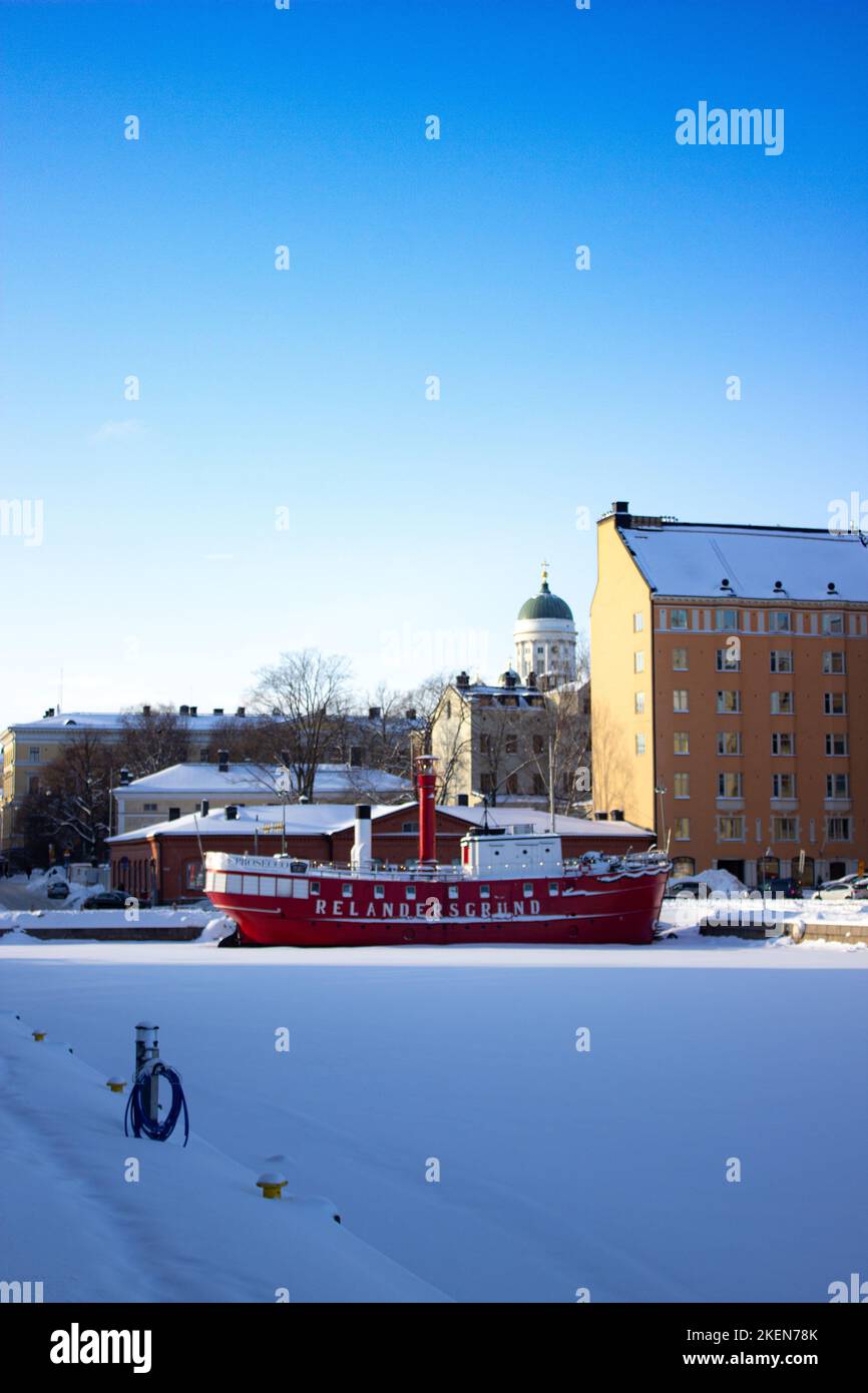 Helsinki Pohjoisranta im Winter Stockfoto