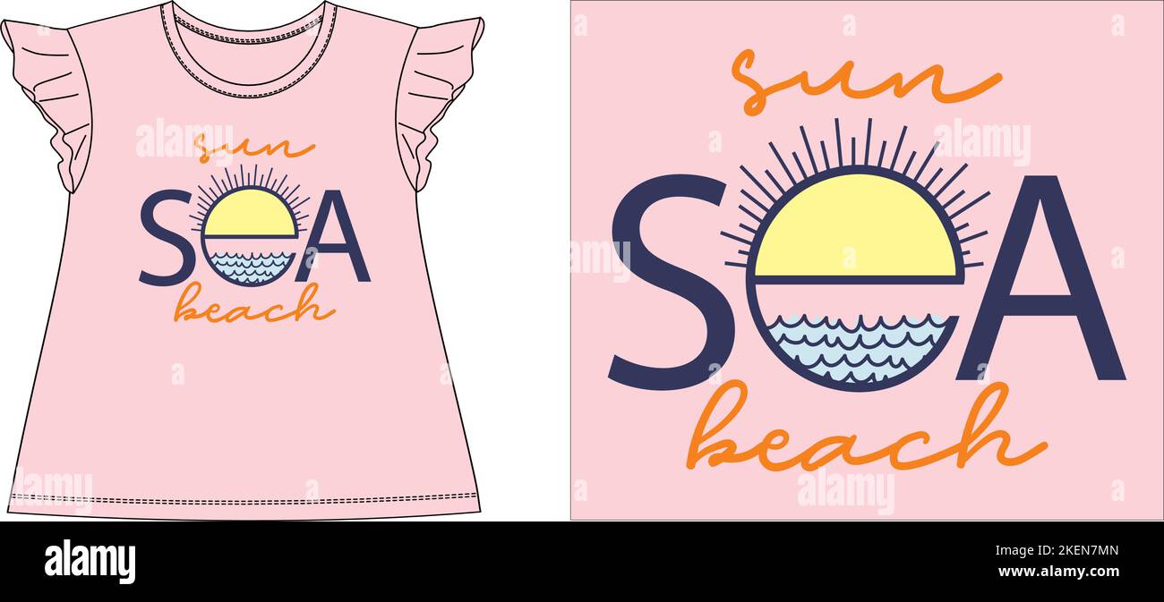 Sun Sea Beach T-Shirt Grafikdesign Vektordarstellung digitale Datei Siebdruck, Kinderkleidung, Kindermode, Vektor, Vektorkunst, Grafik-T-Shirts, Graphi Stock Vektor