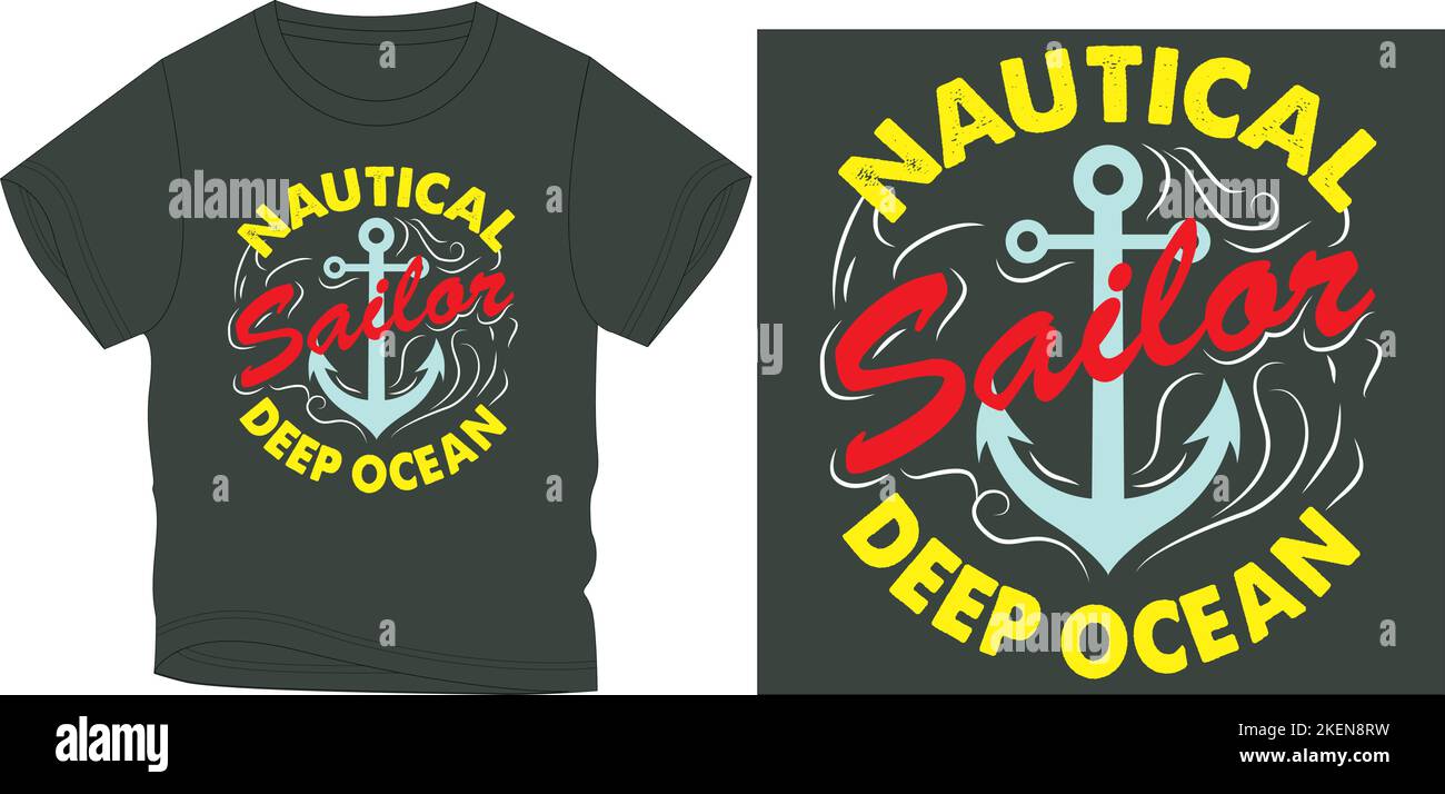 Nautische Seemann tiefen Ozean T-Shirt Grafik Design Vektor Illustration digitale Datei T-Shirts, Grafik T-Shirt, T-Shirt Siebdruck, Kinderkleidung, Kinder fas Stock Vektor