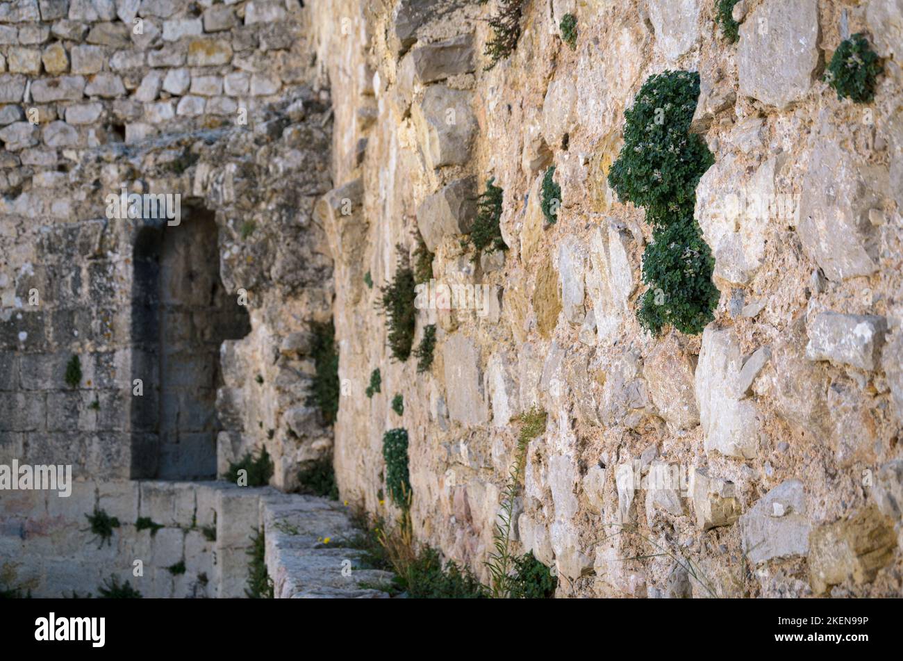 Innenwand des Schlosses von Alcala de Chivert, Castellon, Spanien Stockfoto