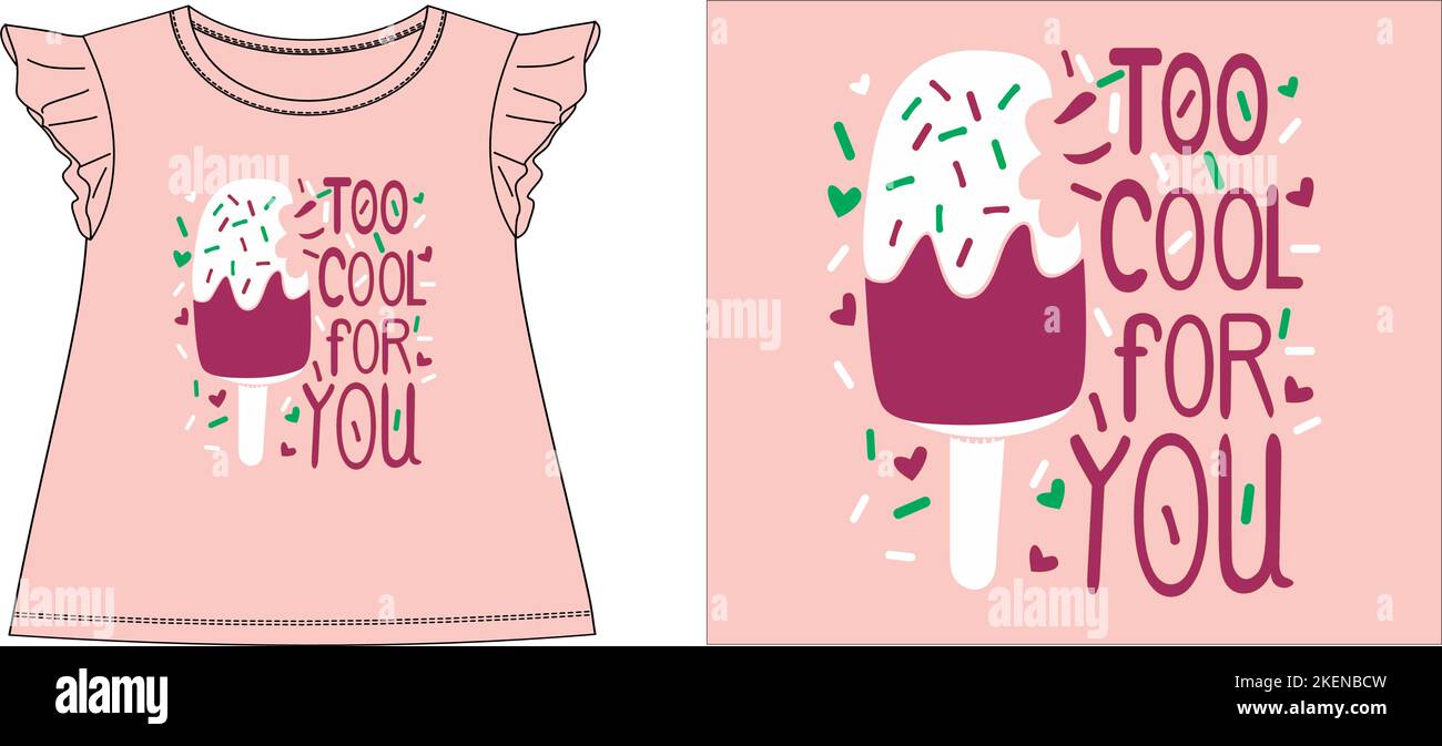 Zu cool für Sie icecream t T-Shirt Grafik Design Vektor Illustration digitale Filetees, Grafik T-Shirt, T-Shirt Siebdruck, Kinderkleidung, Kinder Fashi Stock Vektor