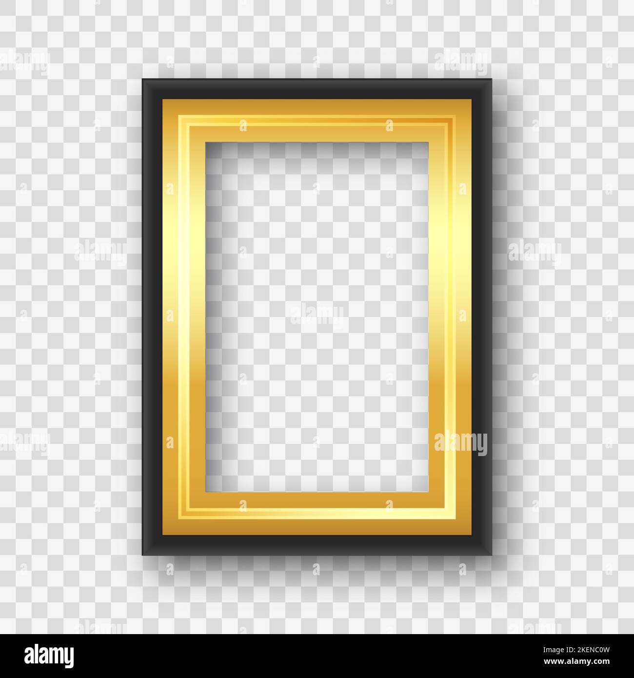 Schwarzer Fotorahmen mit Gold auf transparentem Hintergrund.Design-Element. Stock Vektor