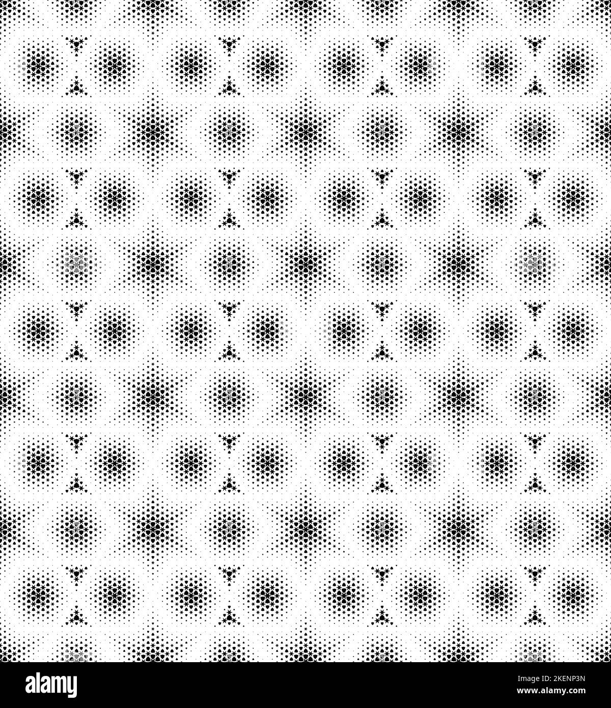 Nahtloses geometrisches Muster aus schwarzen Figuren auf weißem Hintergrund. Skalierungsmethode Stock Vektor