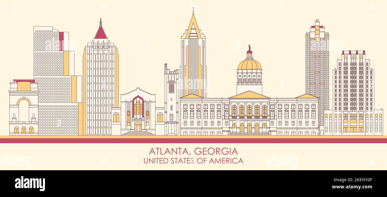 Cartoon Skyline Panorama von Atlanta, Georgia, Vereinigte Staaten - Vektor-Illustration Stock Vektor