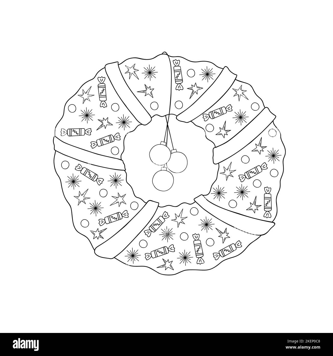 Weihnachten dekorative festliche Girlande Sterne, Süßigkeiten, Schneeflocke, Band Doodle Umriss Vektor-Illustration, Feiertagsfeier Girlande für Grußkarte, Poster, Wohnkultur traditionelle saisonale Elemente Stock Vektor