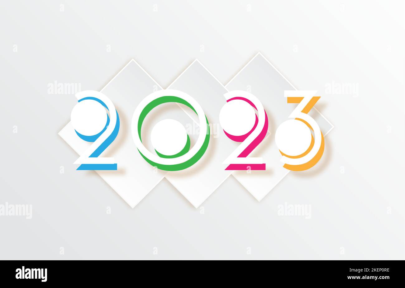 Frohes neues Jahr 2023 Text Design Patter, Papier geschnitten Typografie, Alphabet Buchstaben und Zahlen Vektor Illustration isoliert auf weißem Hintergrund Stock Vektor