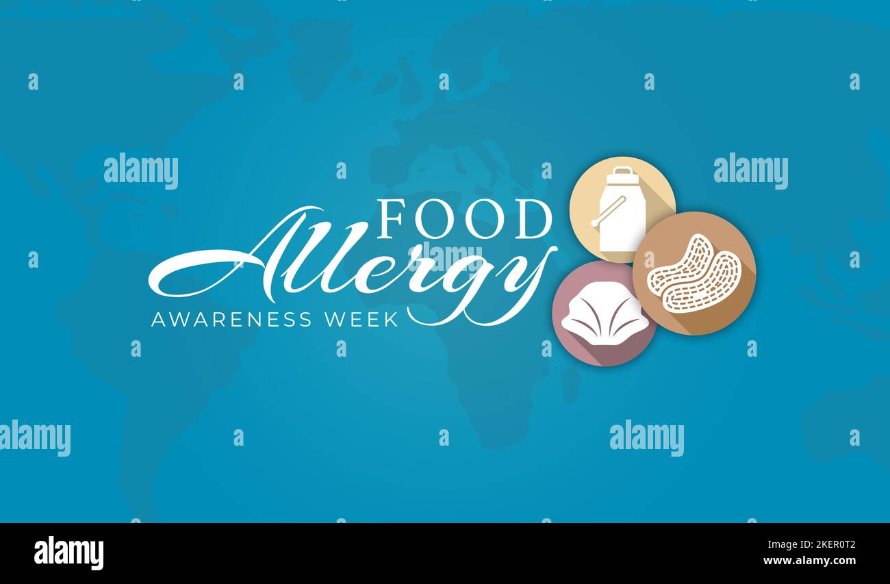 Food Allergy Awareness Week Illustration Thema mit Milch, Erdnüssen und Schalentiere Ikonen Stock Vektor