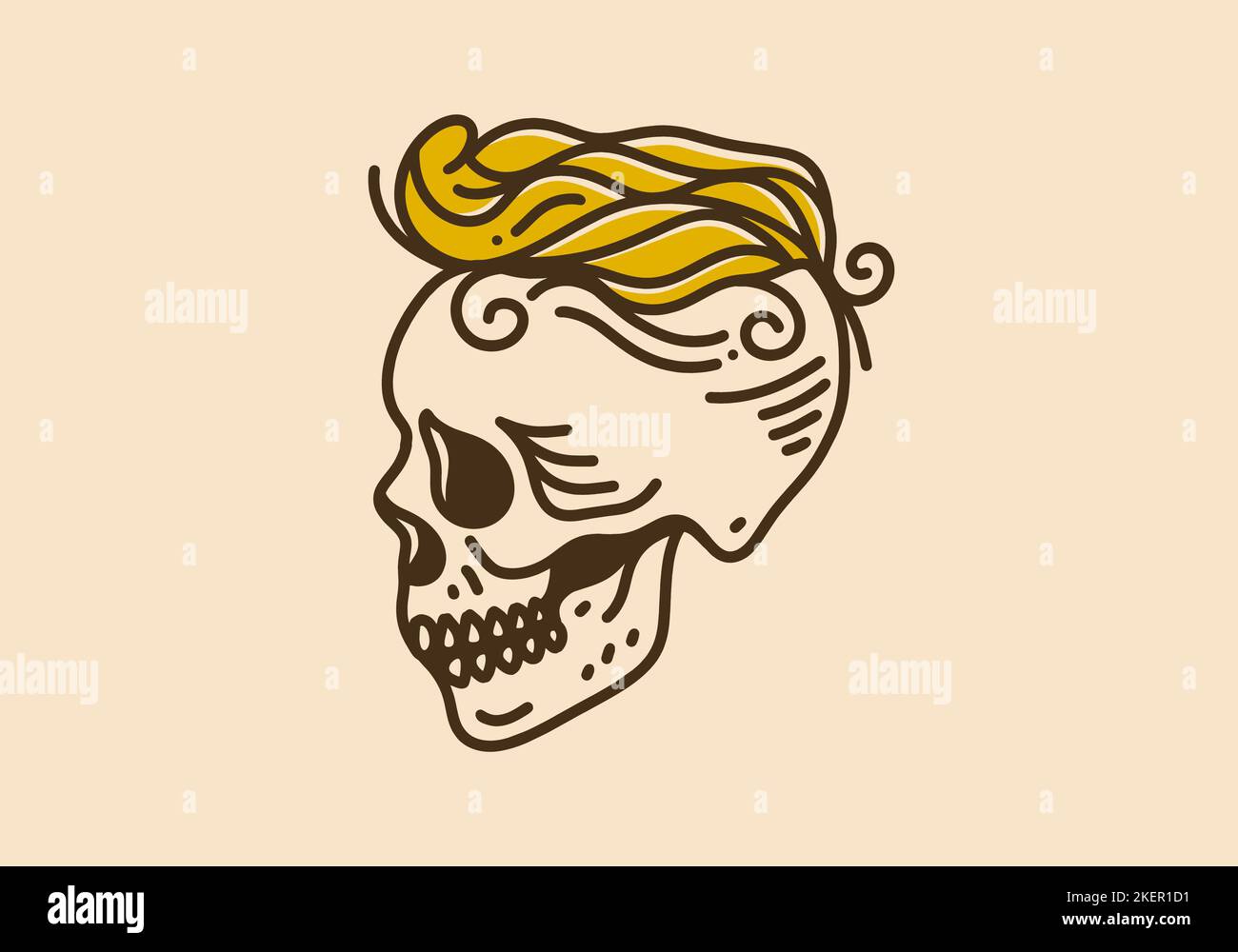 Vintage Art Illustration Design eines Schädels und gelbes Haar Stock Vektor