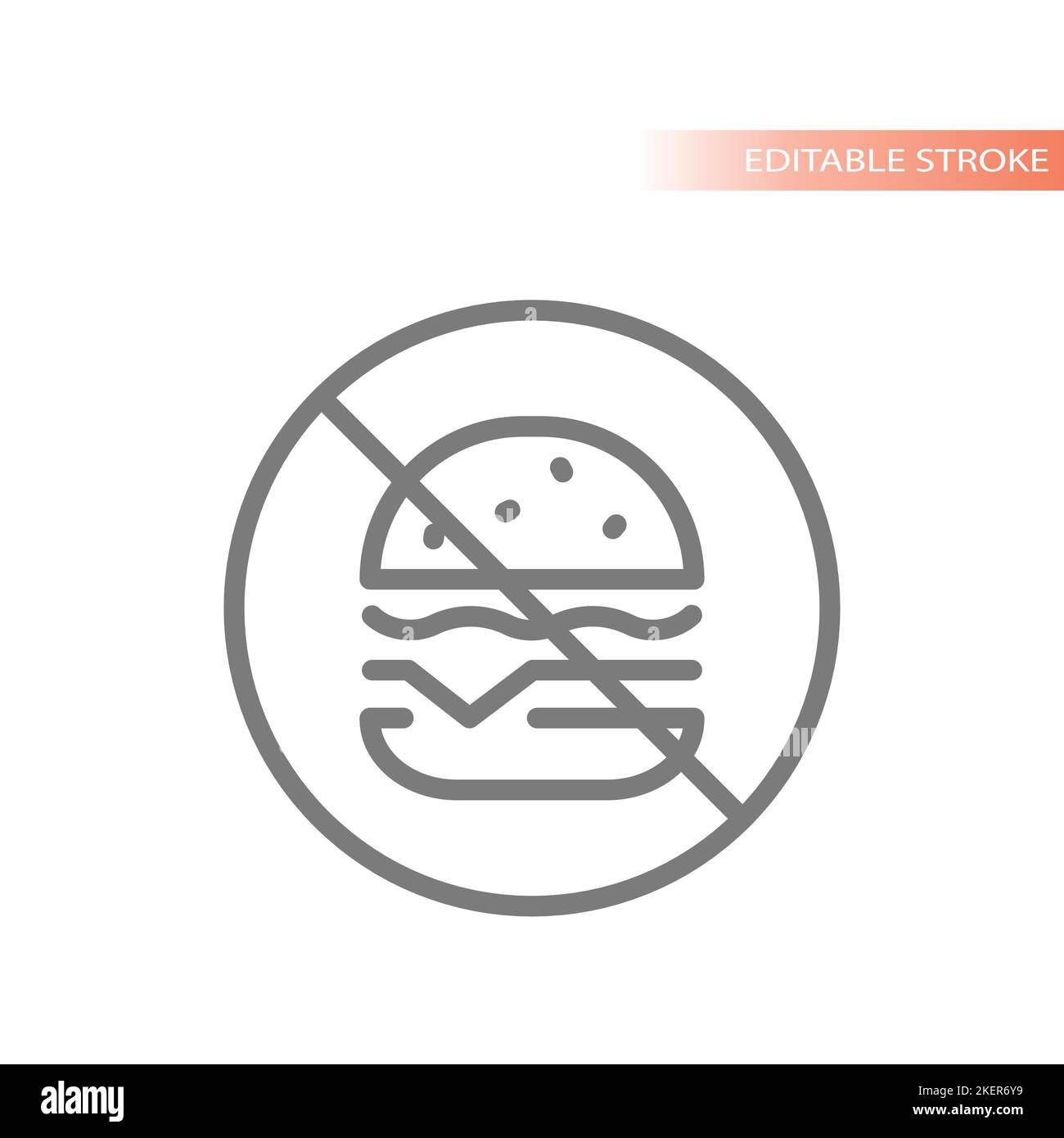 Vektorsymbol „Keine Junk-Food-Linie“. Burger gekreuzt, gesunde Ernährung, don 't essen ungesunde Lebensmittel skizzierten Zeichen. Stock Vektor