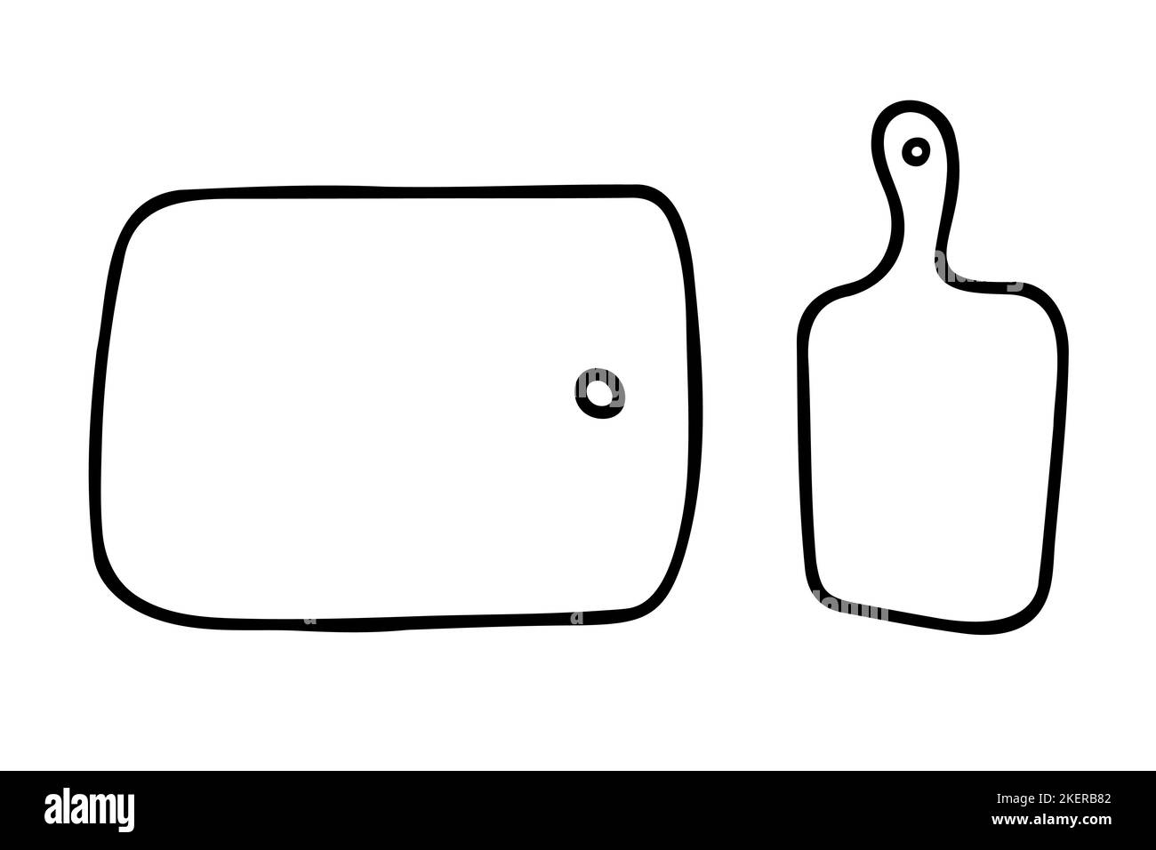 Doodle Schneidebrett. Handgezeichnete Kochfläche isoliert auf weißem Hintergrund. Übersicht der Utensilien für die Küche. Symbol für Lebensmittel, Heimeleben, Bäckerei, Stock Vektor