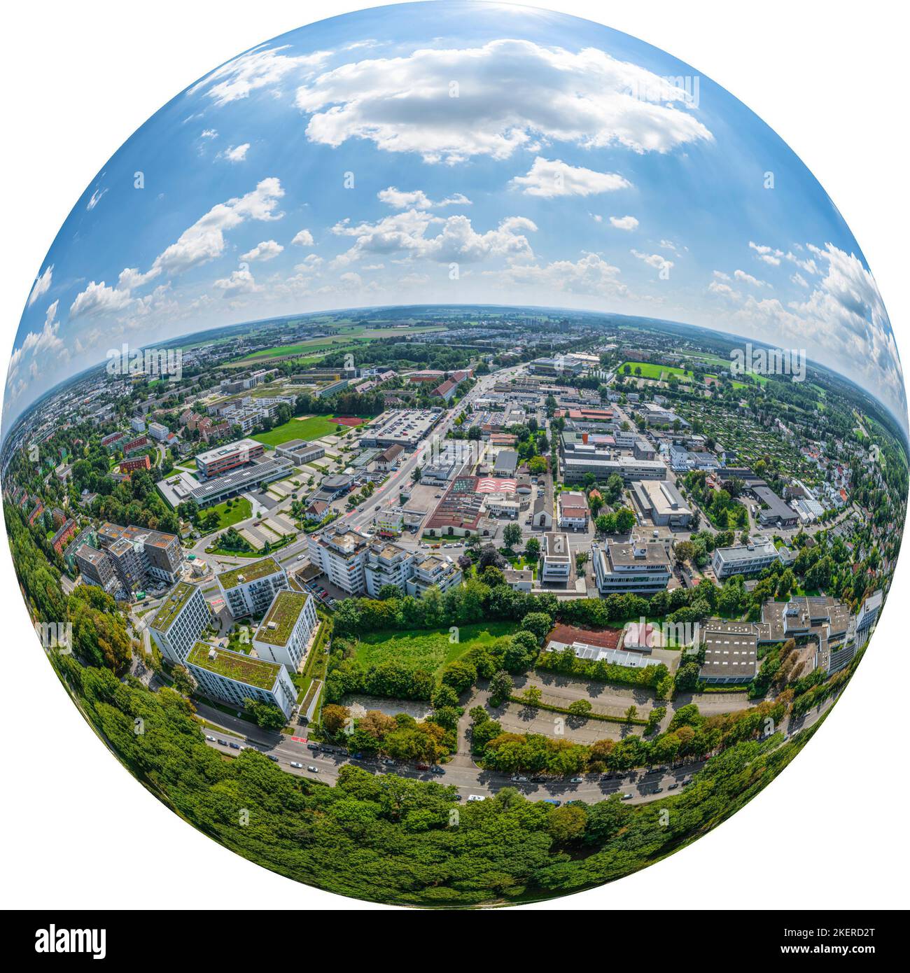 Die Stadt Neu Ulm in Schwaben rund um den Glacis Park von oben Stockfoto