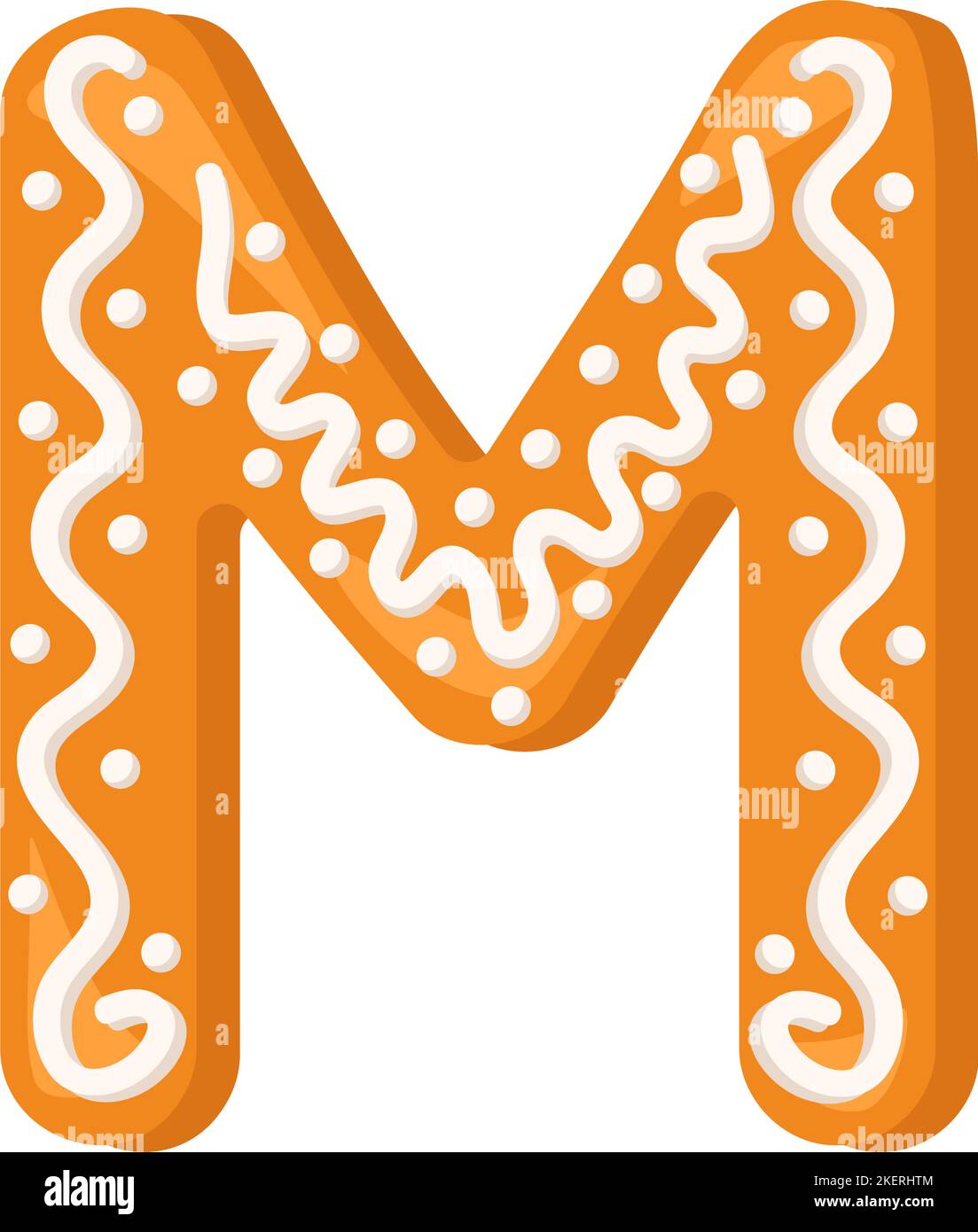 Buchstabe M aus glasierten Lebkuchen. Festliche Schrift, Symbol für glückliches Neues Jahr und Weihnachten, Zeichen und Buchstaben in verschiedenen Formen. Vektorgrafik flach Stock Vektor