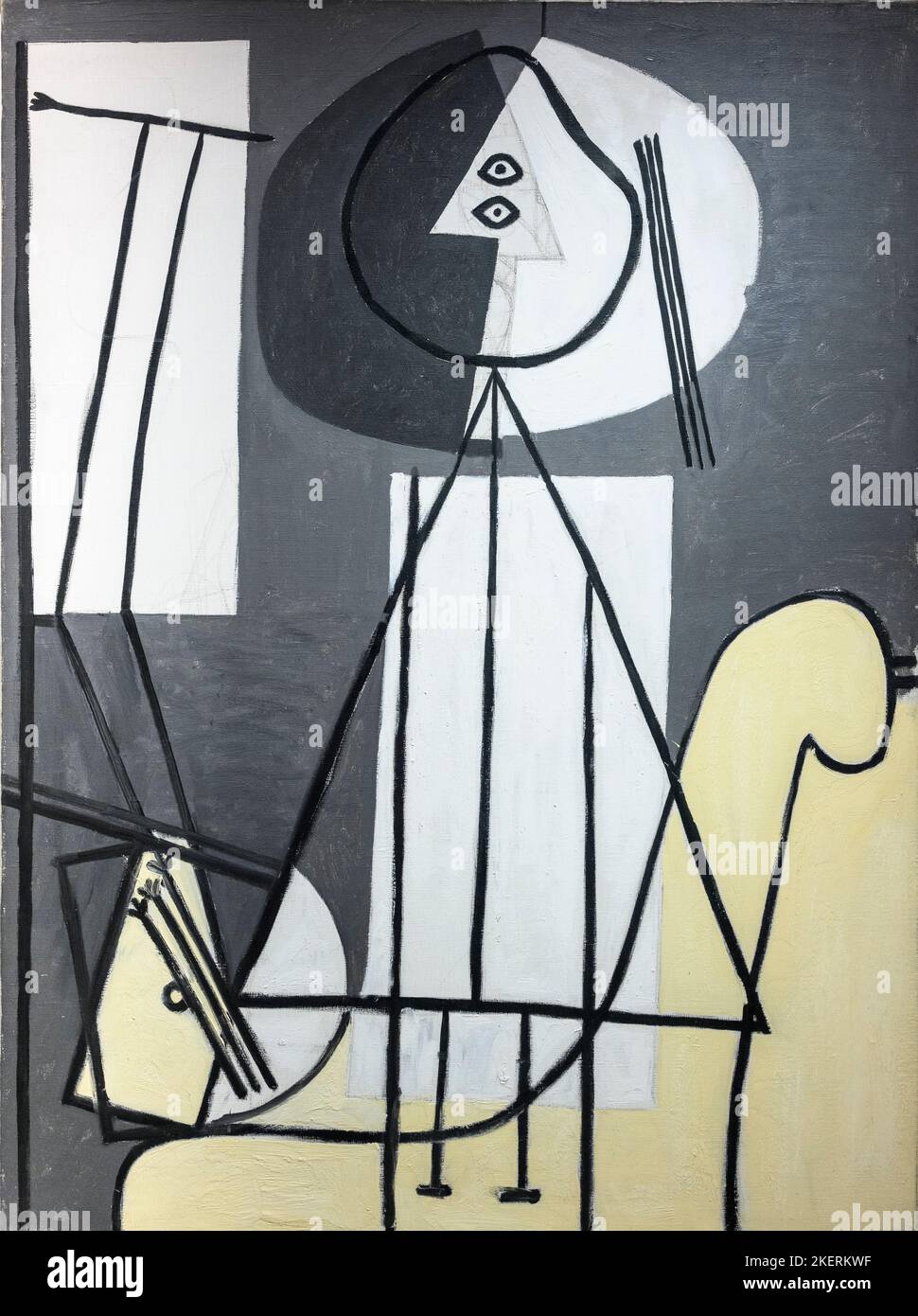 Maler mit Palette und Staffelei, Öl auf Leinwand, 1928, vom spanischen Künstler Pablo Picasso 1881-1973. Stockfoto