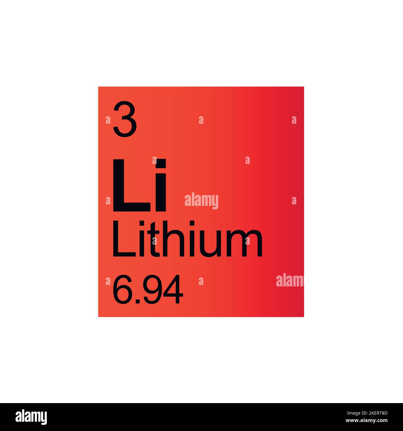Lithium-chemisches Element des Mendelejew Periodensystems auf rotem Hintergrund. Farbenfrohe Vektordarstellung – zeigt Anzahl, Symbol, Namen und Atomgewicht an. Stock Vektor