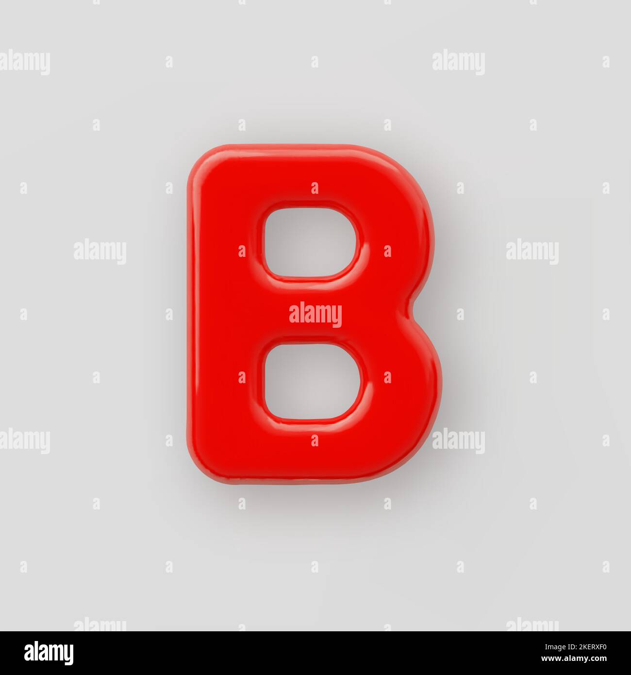 3D Roter Kunststoff-Großbuchstabe B mit einer glänzenden Oberfläche auf grauem Grund. Stock Vektor