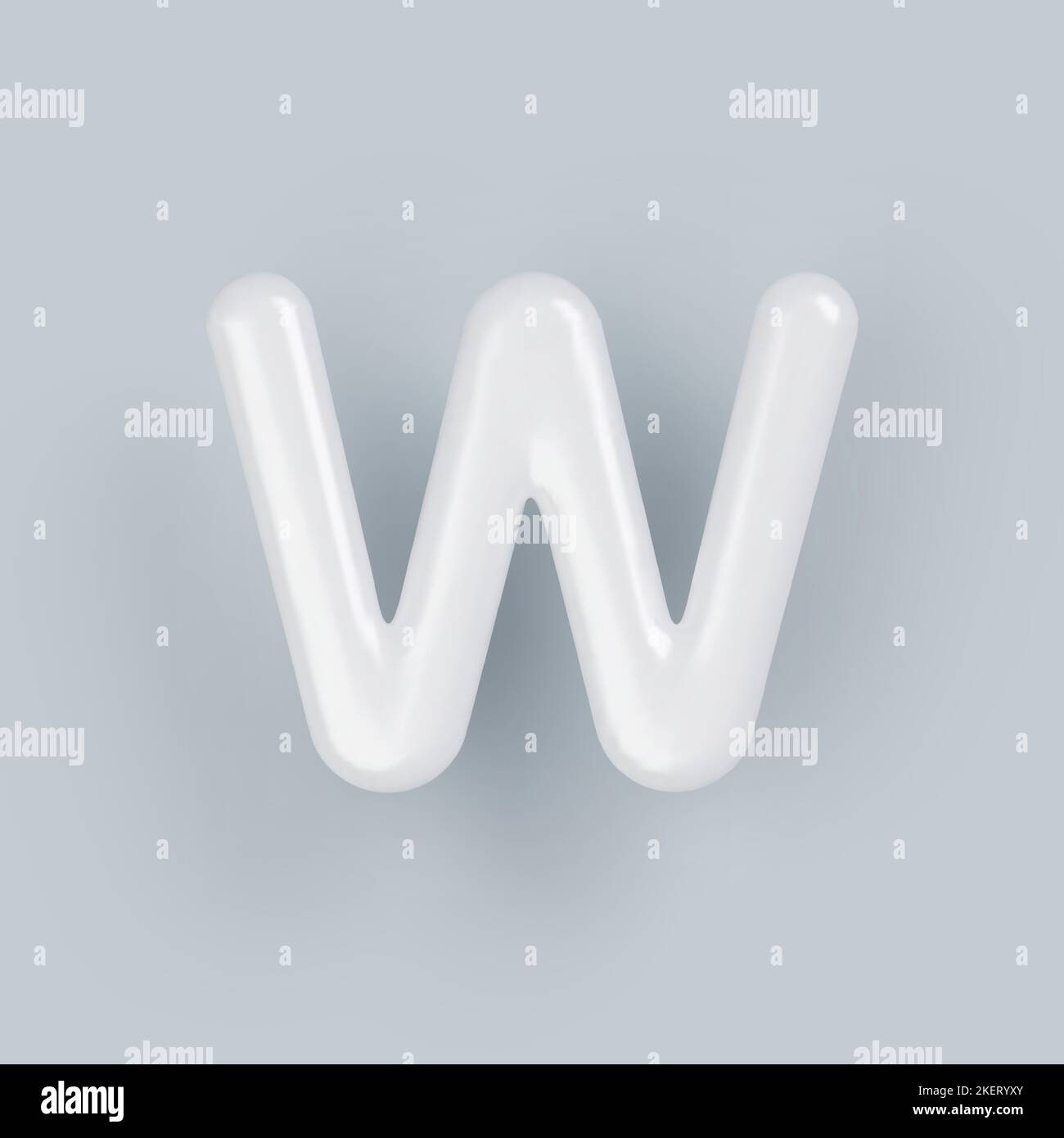 3D Weißes Kunststoff-Großbuchstabe W mit einer glänzenden Oberfläche auf grauem Grund. Stock Vektor