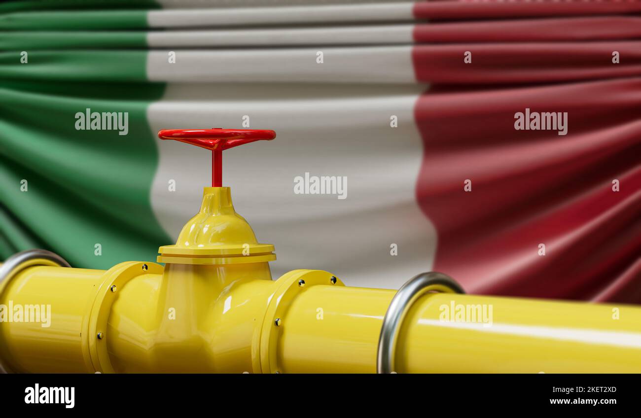 Öl- und Gaspipeline in Italien. Konzept der Ölindustrie. 3D Rendering Stockfoto