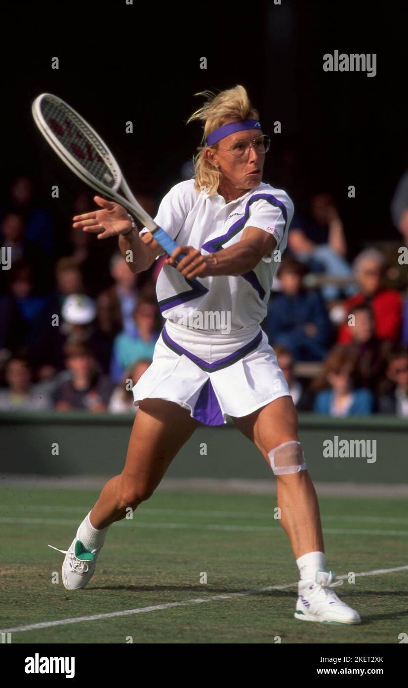 Martina Navratilova beim Wimbledon Tennis 1990 Foto von Tony Henshaw Stockfoto