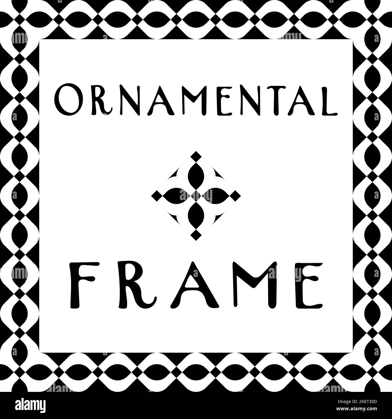 Abstrakter geometrischer Zierrahmen. Minimalistisches bauhaus-Musterdesign. Keltische Motive. Skandinavischer quadratischer Rand für Kartenflyer-Einladung. Einfacher Knoten, Platz für Text. Vektorgrafik. Stock Vektor