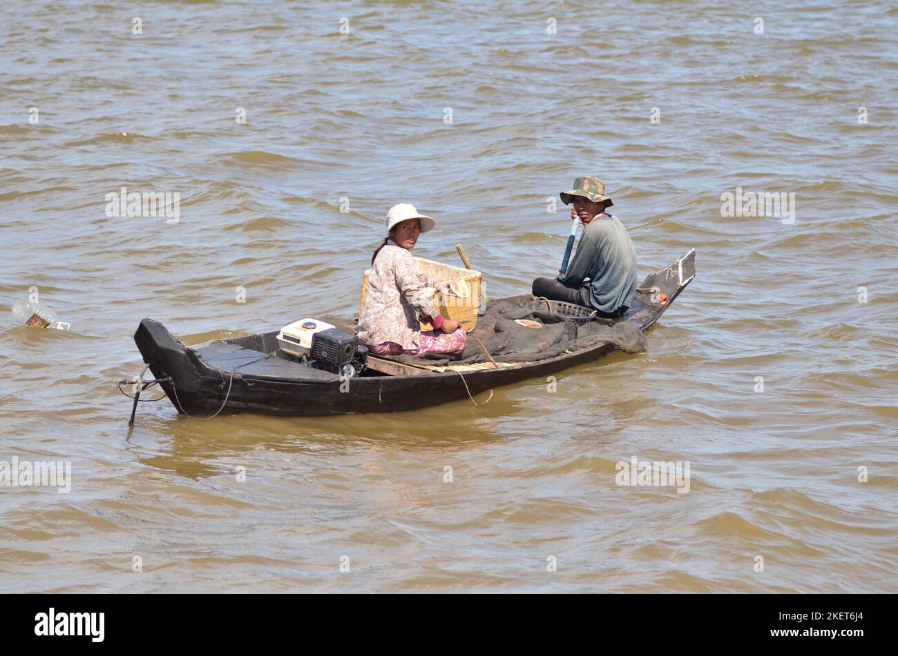 Boote ein Fischer Mekong Fluss phnom Phen Kambodscha Stockfoto