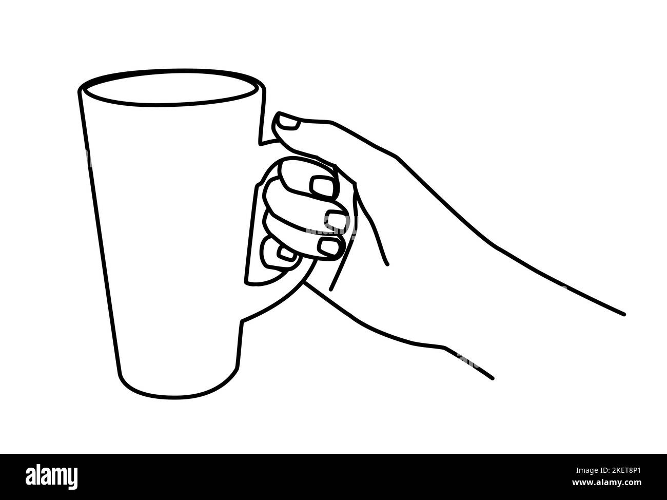 Hand hält einen Tee- oder Kaffeebecher Hand gezeichnet mit dünner Linie. Vektordarstellung auf weißem Hintergrund isoliert Stock Vektor