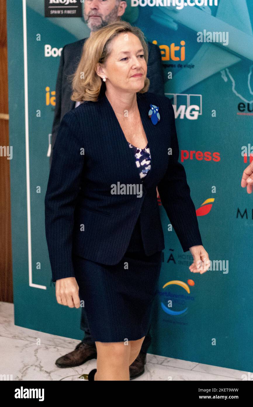 Nadia Calviño Santamaria. Erster Vizepräsident und Minister für Wirtschaft und digitale Transformation. Spanien. Handeln Sie in Madrid. Fotografie. Stockfoto