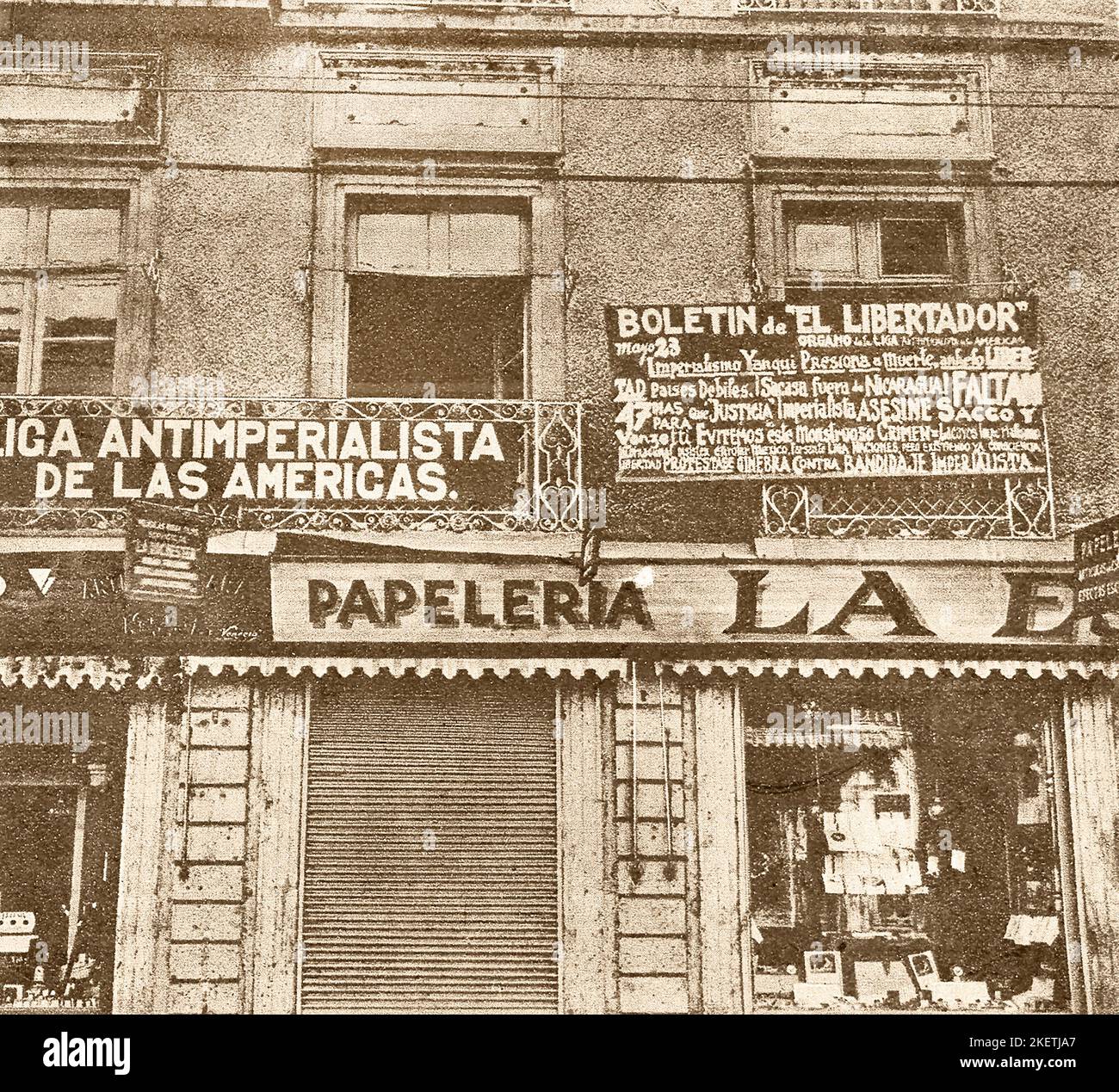 Die Räumlichkeiten der American Anti-Imperialist League. Mexiko, Mexiko-Stadt. 1928. Stockfoto