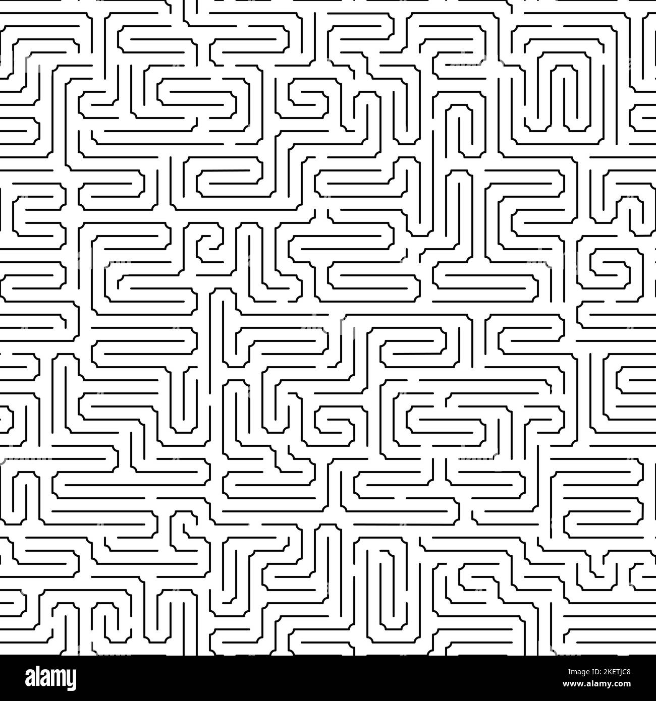 Einfaches Vektor-nahtloses monochromes Muster aus Linien und Winkeln. Vektor nahtloses Schwarz-Weiß-Muster aus dünnen Linien und Ecken mit abgerundeten Kanten. Stock Vektor