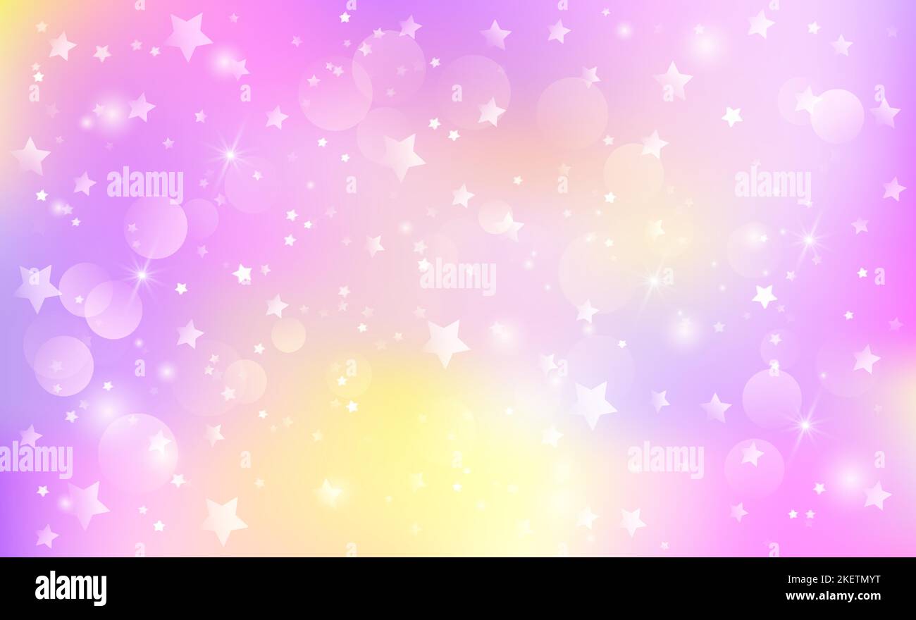 Magischer rosafarbener Kawaii-Hintergrund mit funkelnden Sternen. Stock Vektor