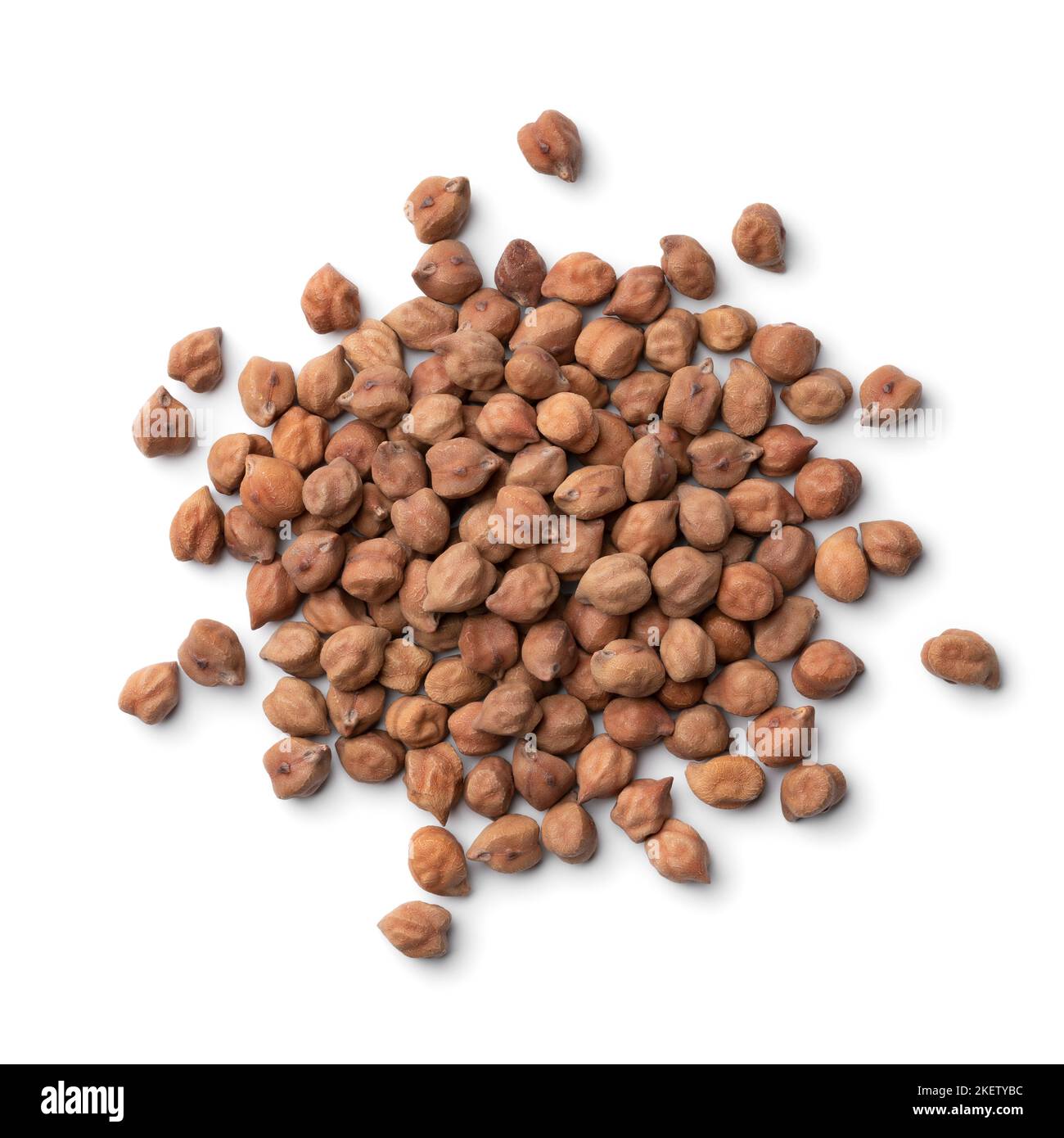 Haufen von braunen Kichererbsen, Kala Chana, Nahaufnahme isoliert auf weißem Hintergrund Stockfoto