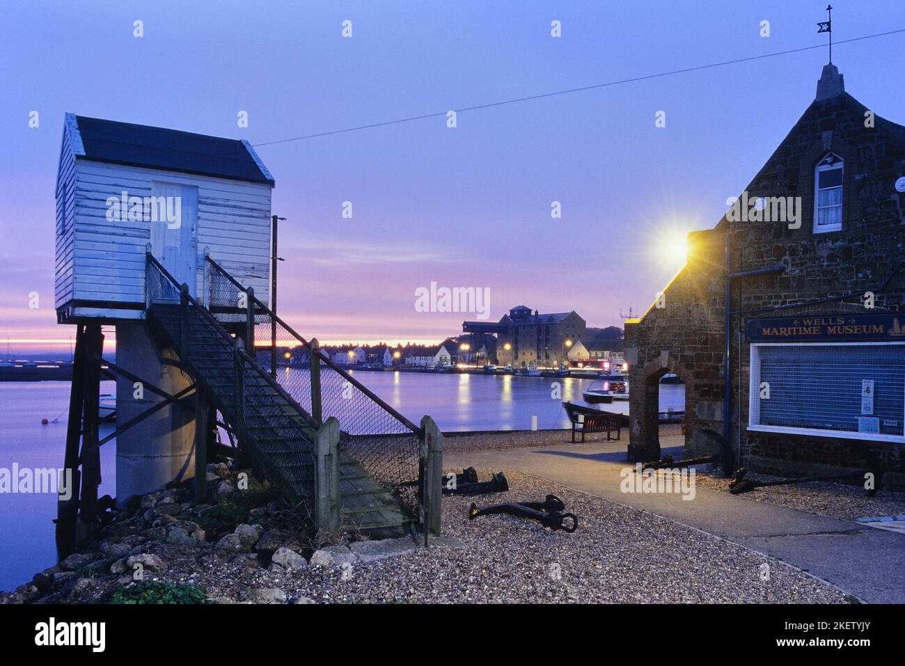 Wells Gezeitenrekorder, Wells Harbour, Wells-next-the-Sea. Norfolk. England. VEREINIGTES KÖNIGREICH Stockfoto