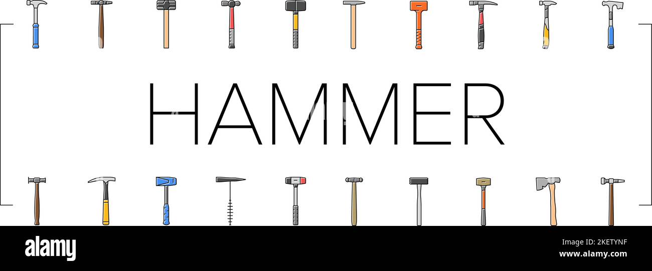 Hammer Werkzeugbau Symbole setzen Vektor Stock Vektor