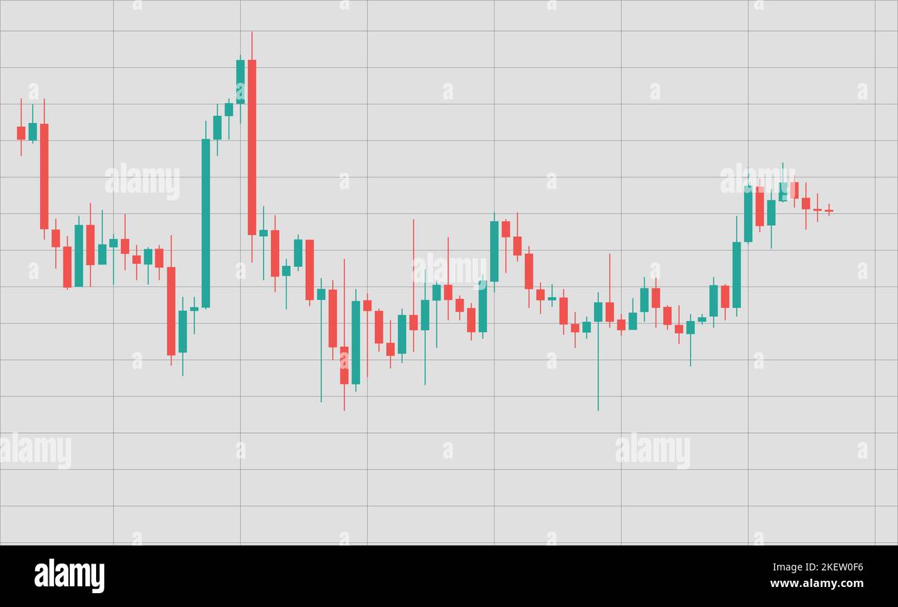 Chart des Aktienleuchters mit steigenden und fallenden Aktienkursen auf hellem Hintergrund, Vektorbild Stock Vektor