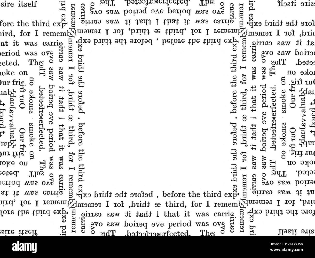 Weiße quadratische Wörter und unverschlüsselte Phrasen. Abstrakter Text grunge Typografie Hintergrund mit Kopierraum. Stockfoto