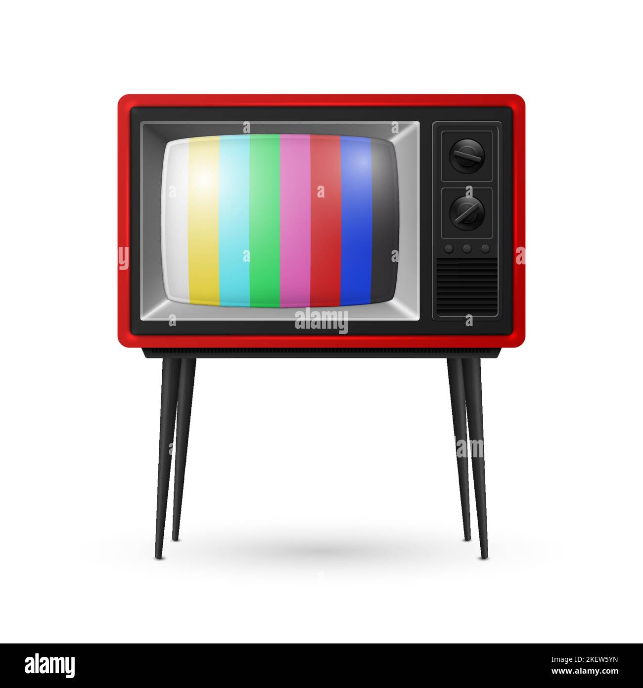 Vector 3D Realistic Red Retro Striped Screen TV Receiver isoliert auf weißem Hintergrund. Home Interior Design Konzept. Vintage-Fernseher, Fernseher, Vorderseite Stock Vektor