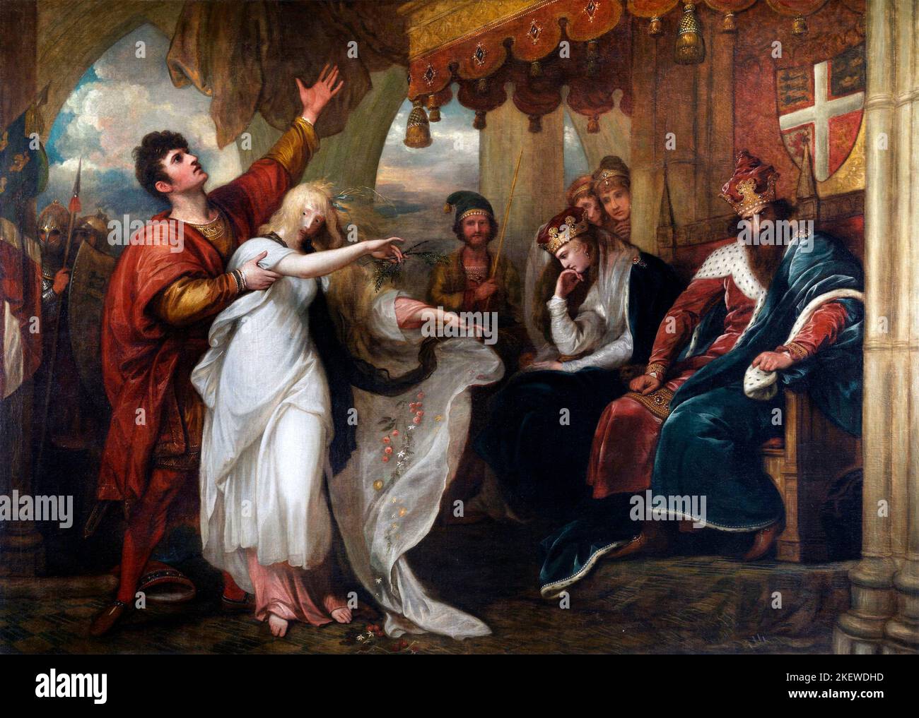 Hamlet: IV. Akt, Szene V (Ophelia vor König und Königin) von Benjamin West (1738-1820), Öl auf Leinwand, 1792 Stockfoto